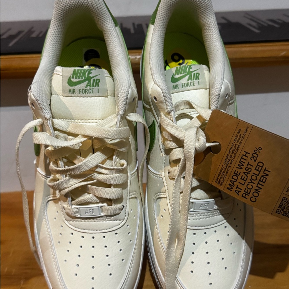 Nike Air Force Sneakers with Cream and Green Accents